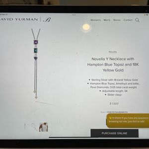 LIKE NEW: David Yurman Novella Y Necklace w Hampton Blue Topaz & 18K Gold